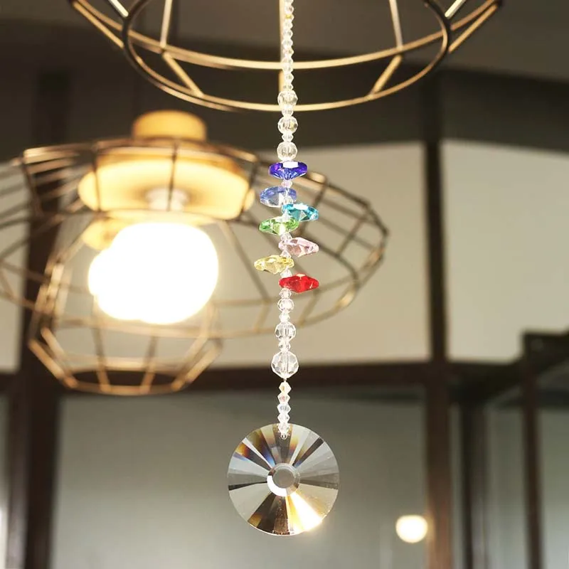 

H&D Chakra Crystal Suncatcher Chandeliers Decoration Rainbow Maker Window Sun Catcher Octagon Beads Feng Shui 40mm Round (Clear)