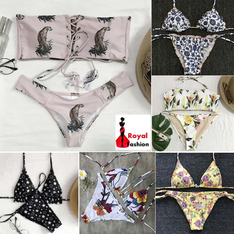 Luoanyfash 2018 Push Up Swimwear Bikini Set print Sexy Brazilian Bikinis Women Swimsuits Top Bandage Bathing Suit Bottom Suits
