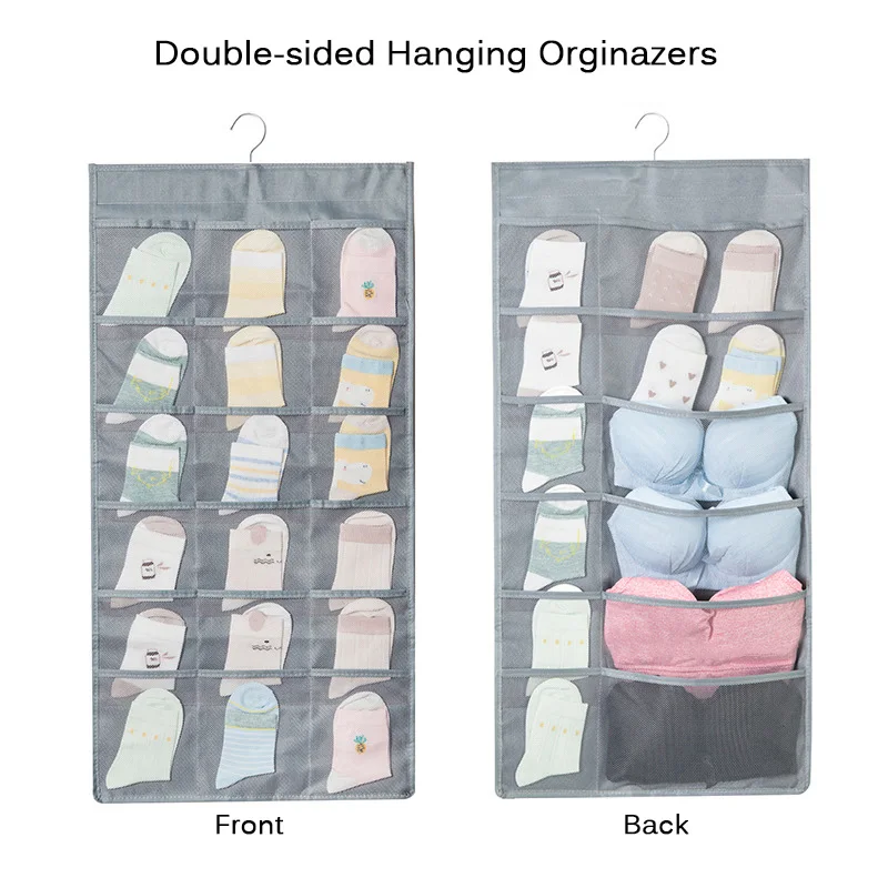 

15/30 Pockets Double-sided Clothing Hanging Organizers Bra Underwear Socks Storage Bags Folding Space-saving Wardrobe Organizer