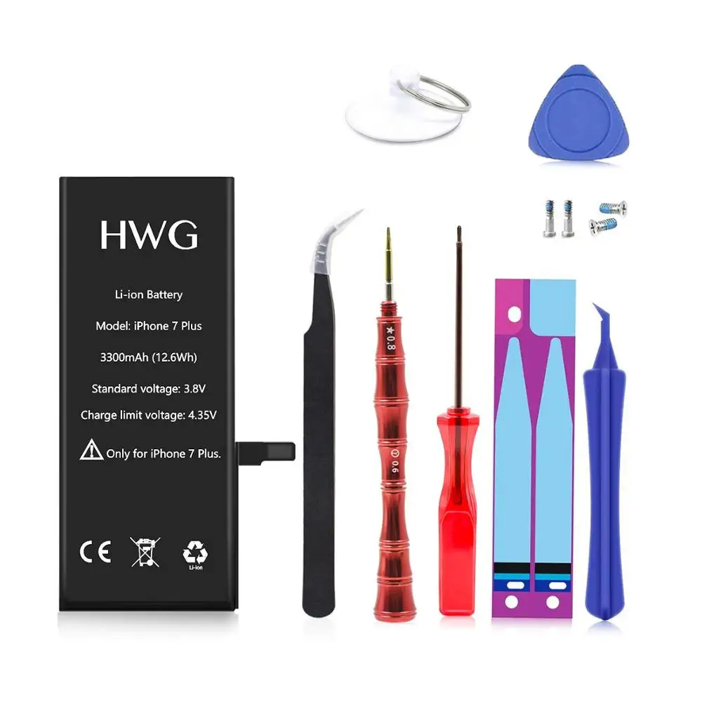 

HWG for iPhone 7plus Battery Replacement, 2050mAh Li-ion Battery 0 Cycle, with free Repair Tools Kit, sticker, and Instructions