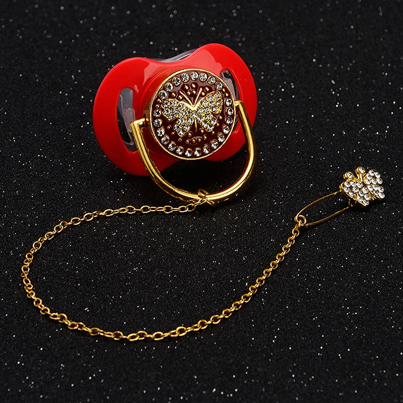 

MIYOCAR beautiful gold bling Pacifier/ Nipples /Dummy /cocka /chupeta with pacifier clip set unique baby gift for baby shower