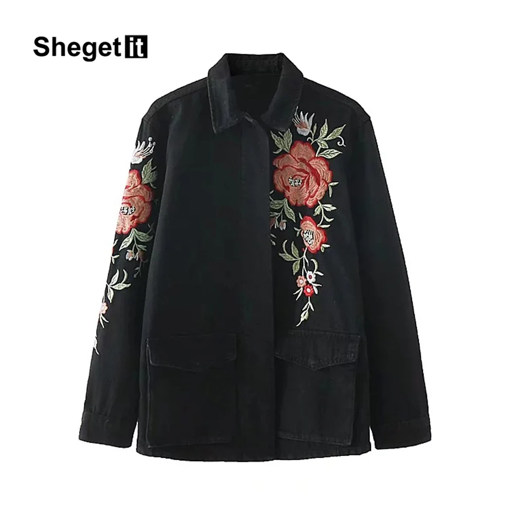 Shegetit Зима Урожай Цветочные Вышивка Куртка Женщин Пальто Длинные Рукава Уличная