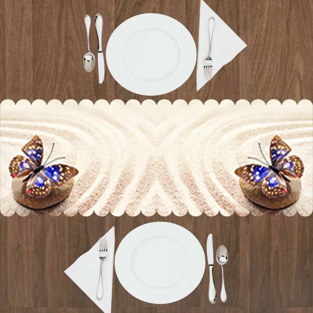 

Else Tropical Yellow Beach Sand on Stone Blue Butterfly 3d Print Pattern Modern Table Runner for Kitchen Dining Room Tablecloth