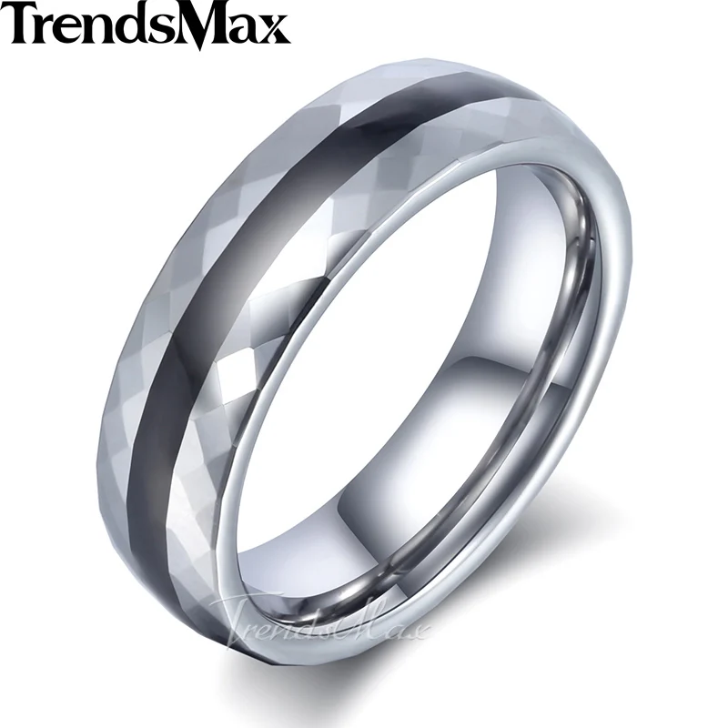 Trendsmax Stripe Faceted Band Ring Mens Boys Tungsten Carbide Wedding