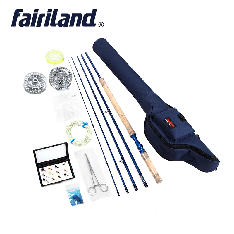 Portable Fly Fishing combo 6/7, 7/8, 8/9 5 sections fly rod, fly reel line Lures Set blue case