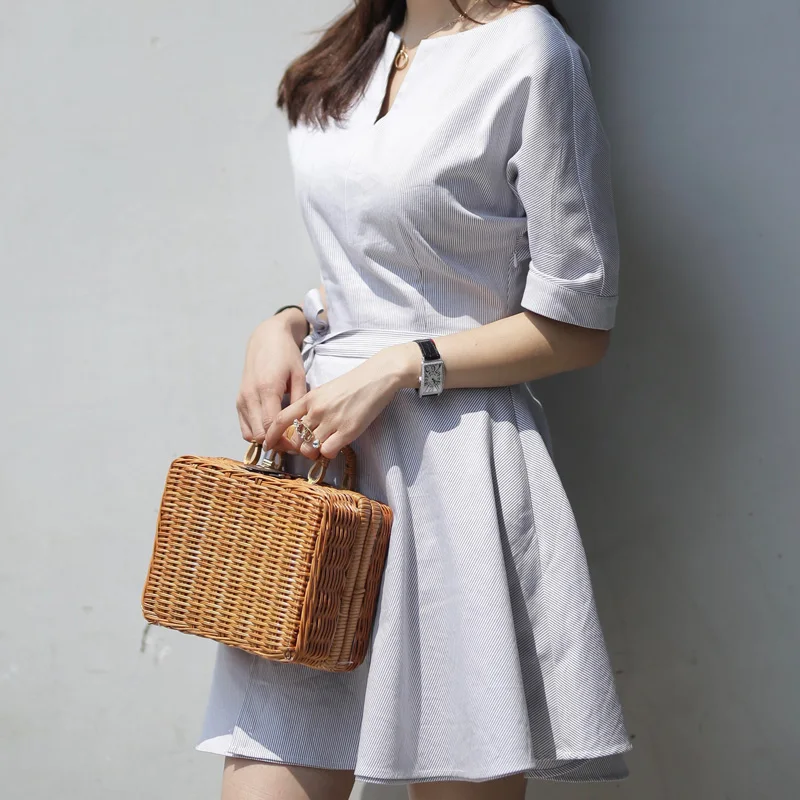 Women Vintage Ratten Bamboo Bags Bohemian Ladis Summer Beach Handbag Natural Knitted Female Bag Handmade Weave Tote SS3028 (10)