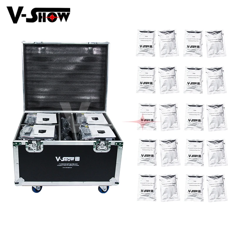 

4pcs Cold Spark Machine With Road Case And 20 Bags Powder 5m Height Fireworks Sparkular Machine For Wedding Festivals Nightclub