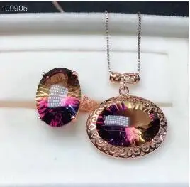 KJJEAXCMY boutique jewels 925 Чистое серебро инкрустированное натуральным аметистом женское кольцо+ подвеска+ ожерелье костюм Поддержка обнаружения - Цвет камня: Золотой