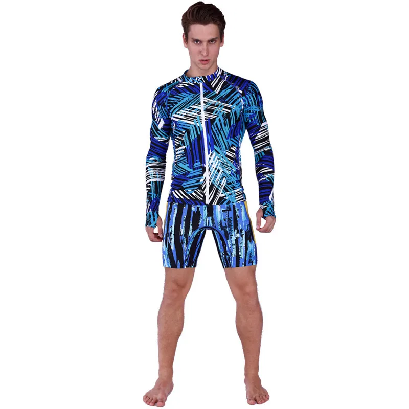 Men zipper Long Sleeve Rash guards Swimsuit Sunscreen Swimming Shirt