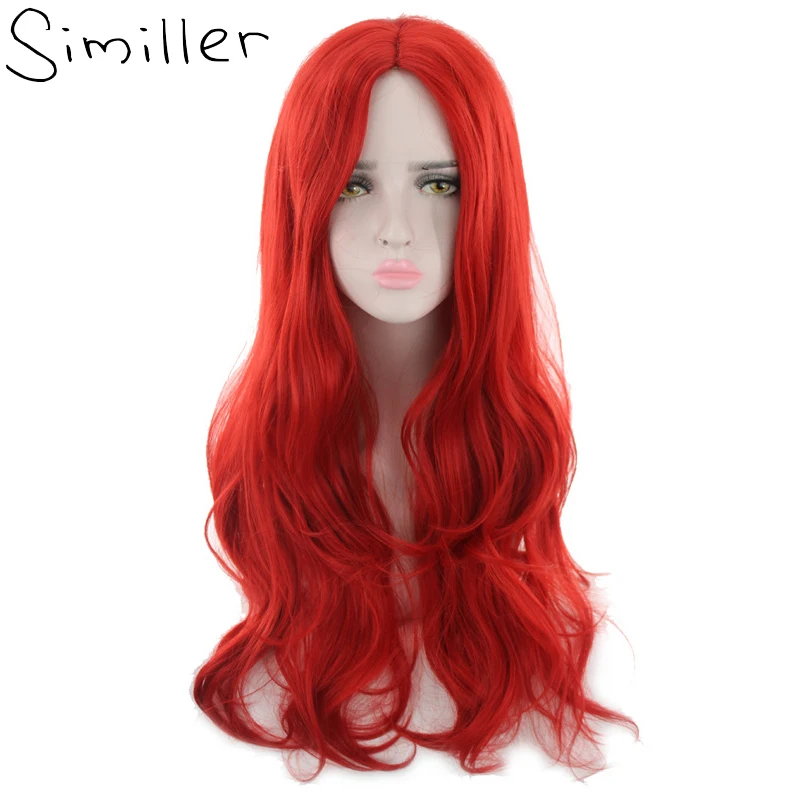

Similler Long Women Synthetic Cosplay Wig Central Part Red Gold Curly Hair Heat Resistant Costumes