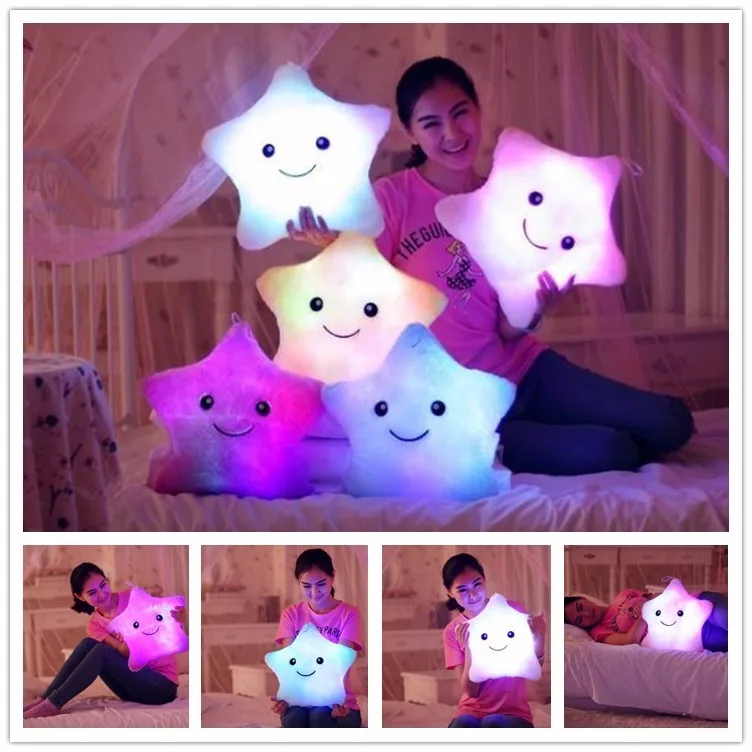 Colorful Flashing Creative Luminous Stuffed Plush Glowing Pillow star shape LED Toys  (2)