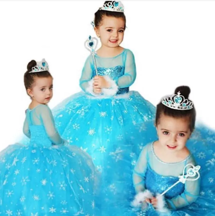 

Girl Snowflake Elsa Costume with Sheave and Fluffy Christmas, Halloween Birthday Birthday Celebration Queen Dress