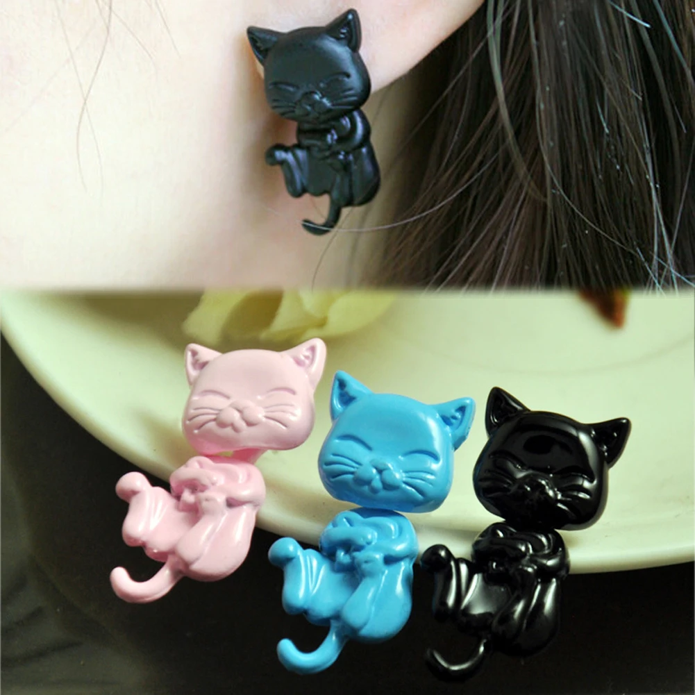 

1 Pc New Fashion 3 Colors Lovely Cat Animals Shaped Ear Stud For Women Girl Cute Jewelry