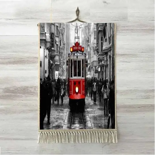 

Else Gray White Istanbul Taksim Red Tram Vintage 3D Print Decorative Gift Wall Art Rope Hanging Rug Carpet Tasseled Tapestry