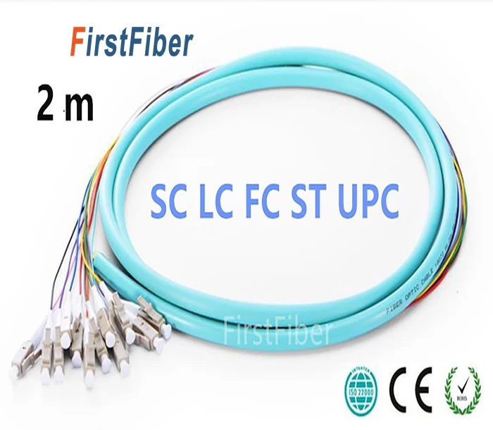 

2m 12 Fibers Pigtail LC SC FC UPC 50/125 Multimode OM3 Bunch 12 core Fiber Optic Pigtail - 0.9mm PVC Jacket