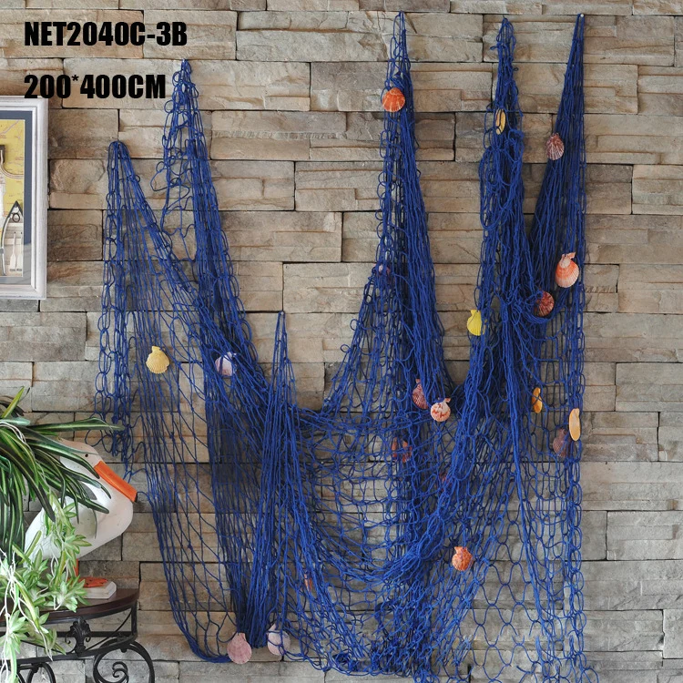 

Mediterranean Style Decorative Fishing Net Wall Hanging Decor Nautical Marine Accessories For Home Decoration Fishnet Blue Mesh