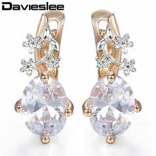 Davieslee овальные серьги-гвоздики с цветами для женщин, проложенные прозрачными фианитами 585, белое золото, застежка-защелка, женские модные ювелирные изделия LGE77