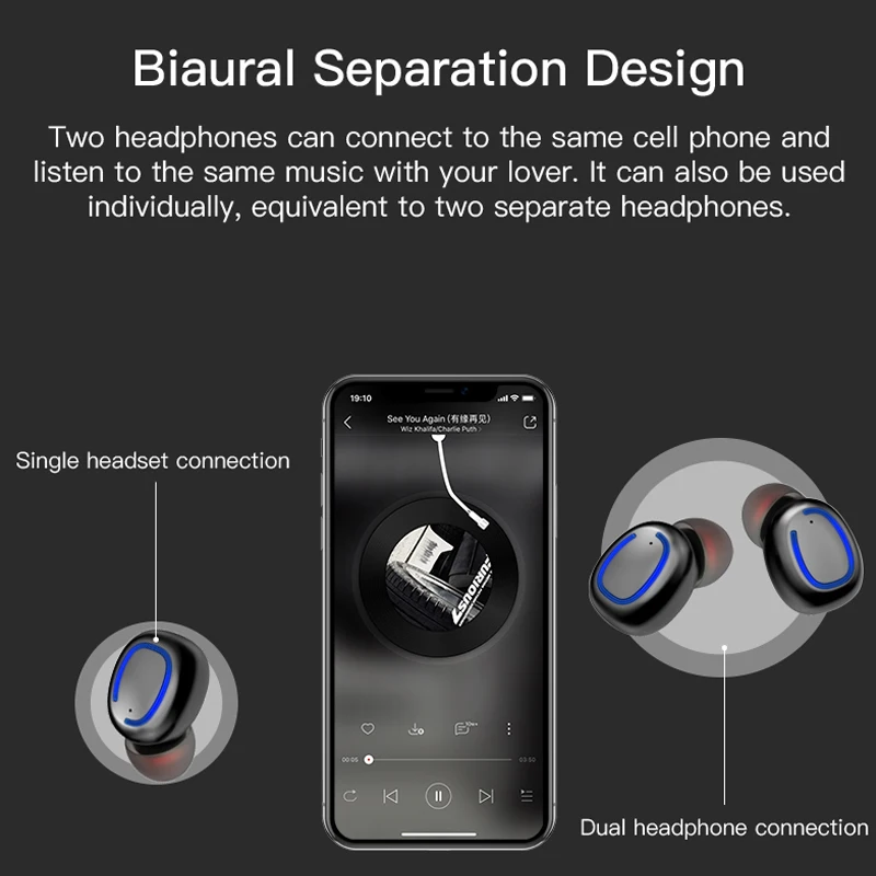 Bluetooth наушники отпечатков пальцев V5.0 беспроводные стерео Спортивные