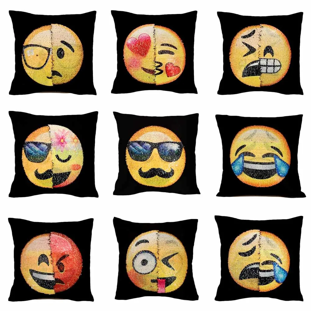 

2017 New Cute Diy Changing Face Emoji Decorative Pillows Sequin Pillow Smiley Face Pillow Sofa Cushion Home Decor