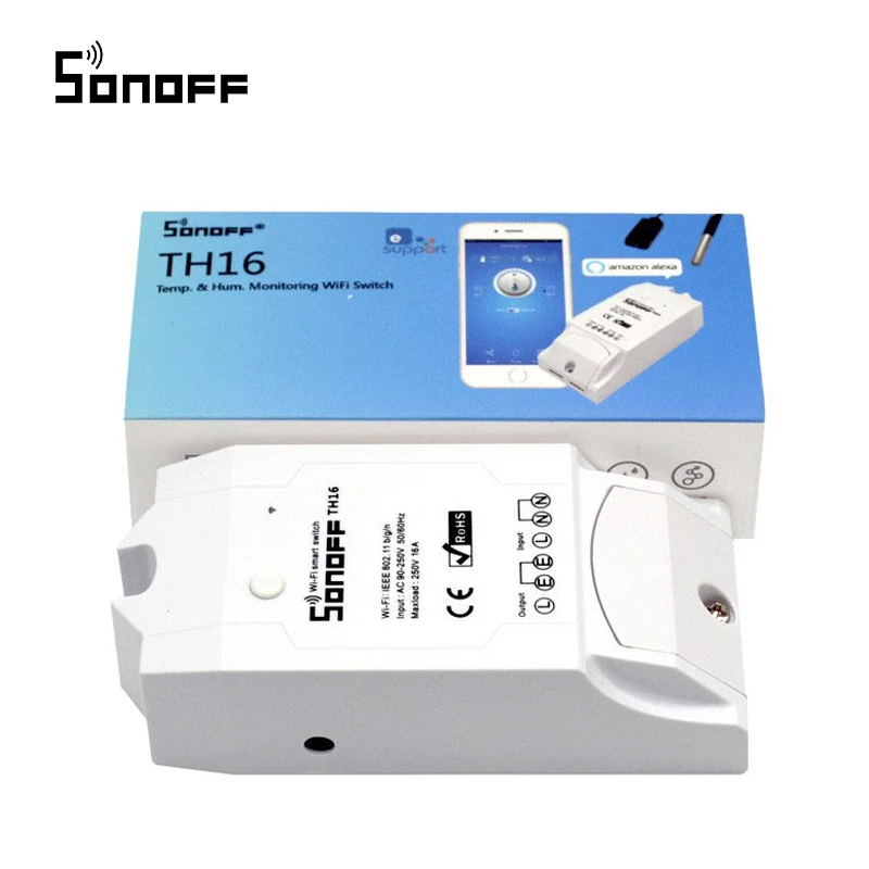Интеллектуальный выключатель света Sonoff TH16 умный переключатель Wi-Fi Тесты мониторинга Температура влажности дистанционного Управление смарт домашней автоматизации комплект работает с Alexa