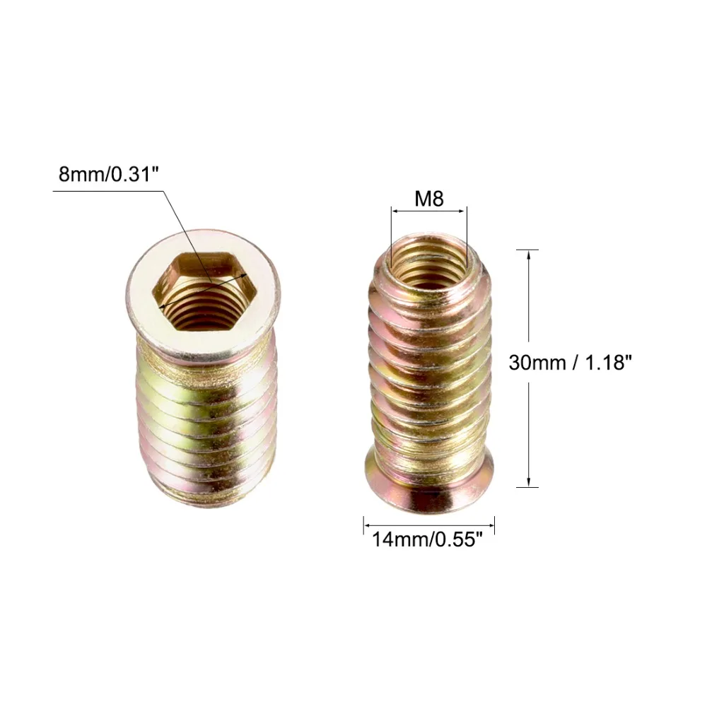 Uxcell Горячая 20 шт деревянная мебель M8x25 M8x30 M10x20 M10x25 Резьбовая вставка гайки интерфейс Шестигранная розетка привод аксессуары винты