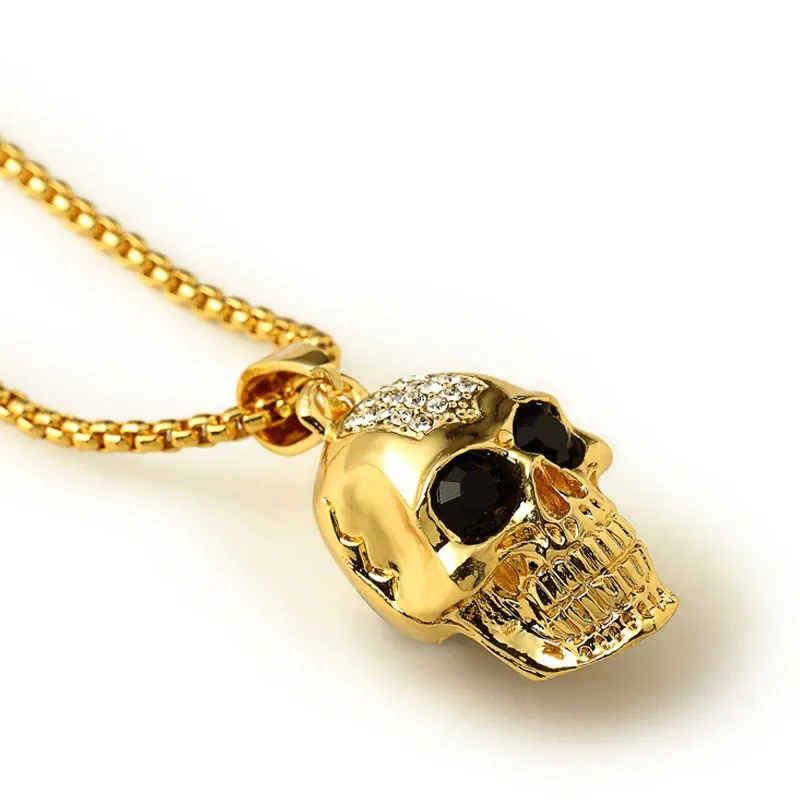 

Vogue Gold Filled Skull Head With Rhinestones Pendant Hip Hop Necklace for Men Chain Long 29.5"