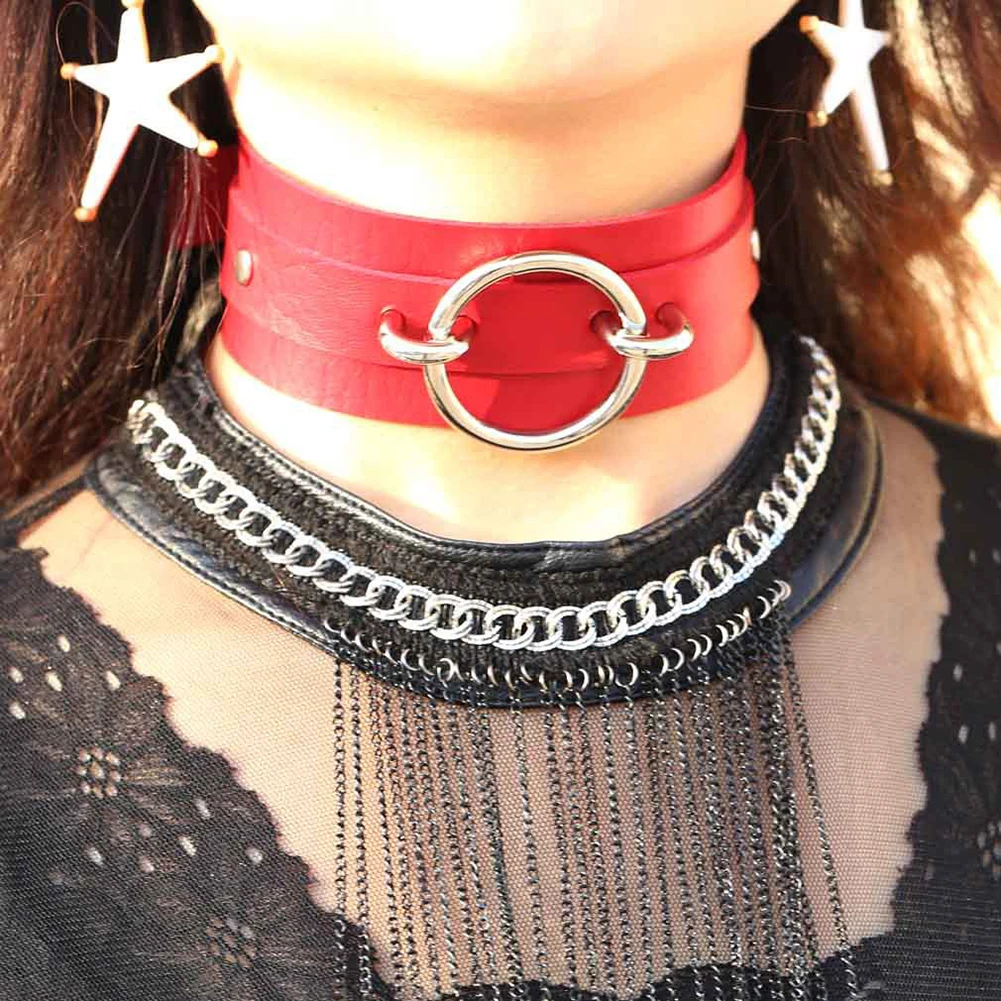 Fashion Gothic Wide Faux Leather O Collar Choker Necklace Women Jewelry Collier collar collana