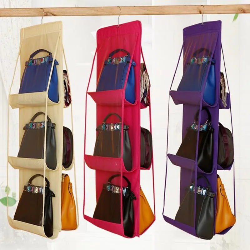 Urijk 6 Pockets Hanging Storage Bag Purse Handbag Tote Bag Storage Organizer Closet Rack Hangers ...