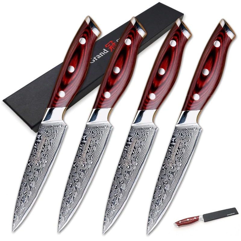  Steak Knife Set 4 pcs Damascus Kitchen Knives vg10 Japanese Damascus Steel Utility Knives 67 Layers - 32941226992