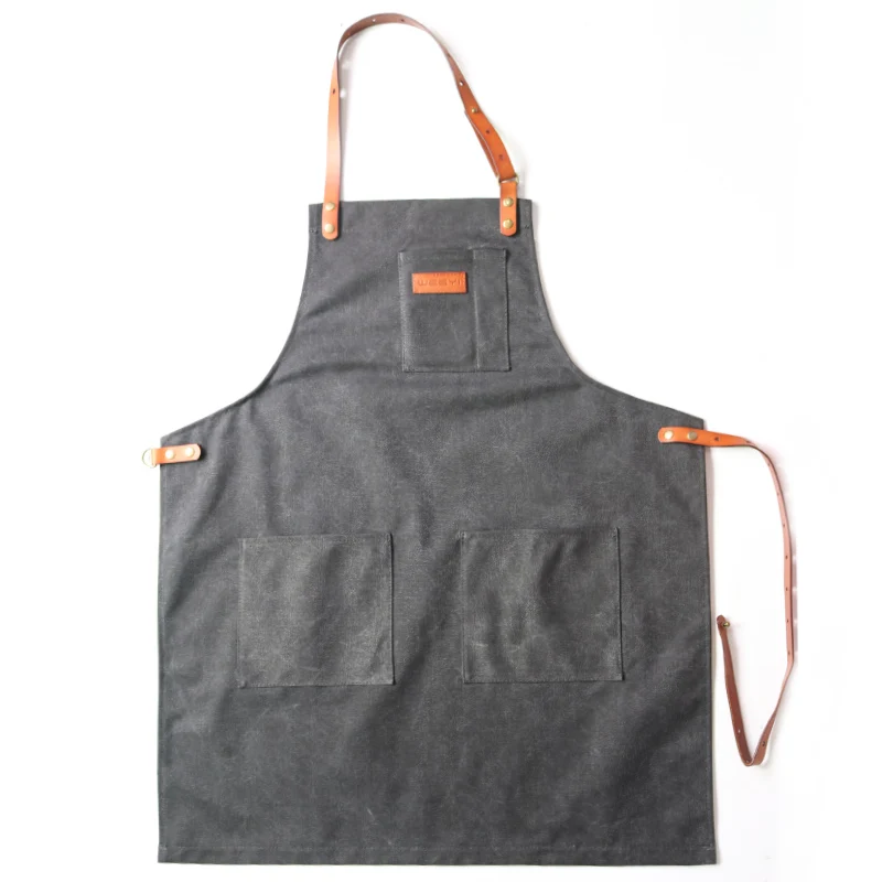 WEEYI Fashion Canvas Coffee Shop Aprons Carpenter Barber Working Apron Bib Woodworker Chef Cooking Kitchen Aprons For Woman Man - Цвет: Grey