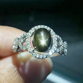 

Natural real star sapphire ring Free shipping 925 sterling silver 1.6ct gemstone Fine jewelry For men or women F8081501