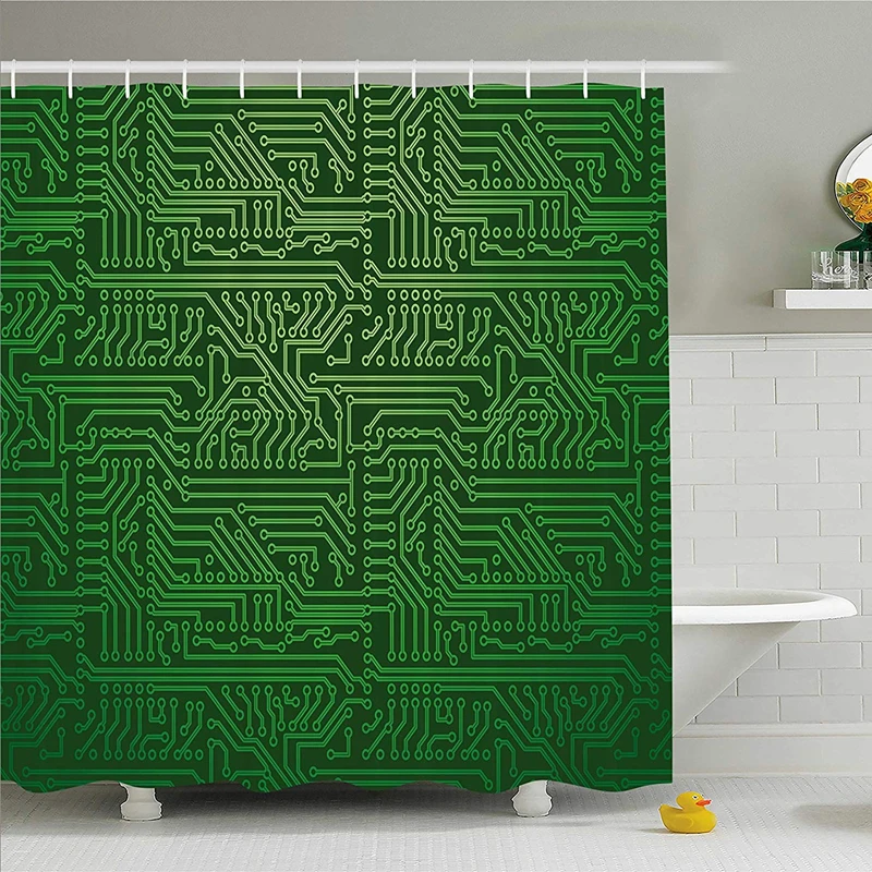 

Geek Computer Circuit Board Shower Curtain Funny Green Circuit Board Bathroom Curtain Set Waterproof Polyester Engineer Gifts