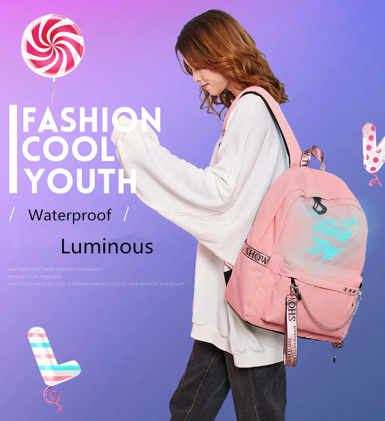 2018 новый школьный рюкзак для девочек подростков Mochila Feminina женские светящиеся