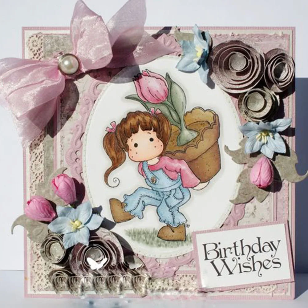 

Farm Girl Transparent Stamps+Metal Cutting Dies Stencils Scrapbooking Embossing for DIY Crafts photo album Decorative