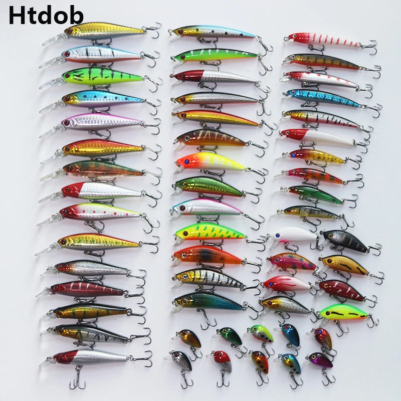 

Htdob 56 Pcs Mixed Fishing Lure Bait Set Kit Wobbler Crankbait Swimbait With Treble Hook Sea Fishing Tools pesca Drop shipping
