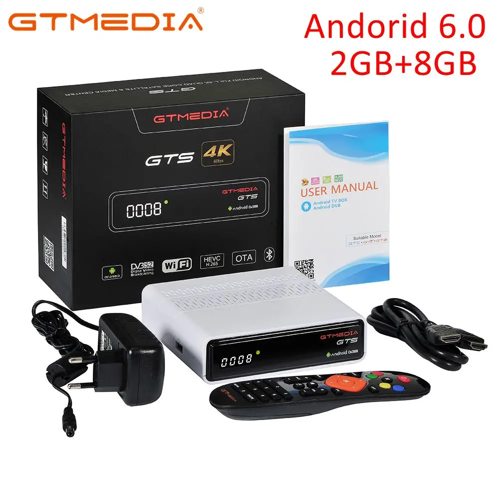 GTmedia GTS Satellite Receiver DVB-S2 dvb s2 Android 6.0 TV BOX DVB-S/S2 Smart TV BOX 2GB RAM 8GB ROM S905D Set Top box Receptor