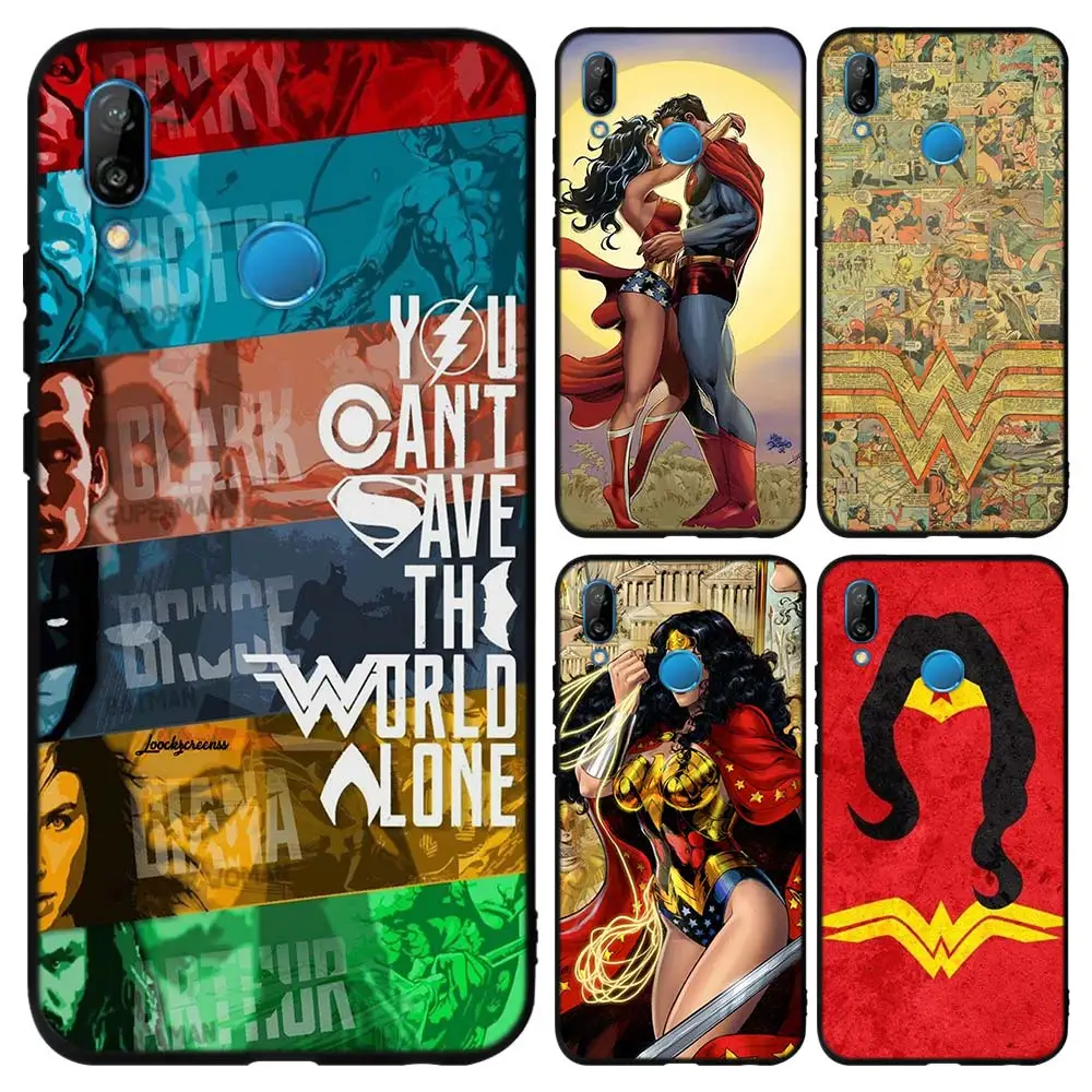 

wonder woman logo Soft TPU Silicone Black Cases Cover for Huawei P10 P20 Lite P8 P9 Lite 2017 Mate 10 Lite P Smart