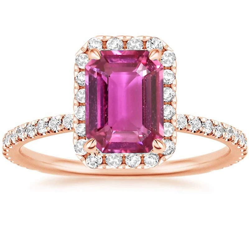 

ANI 18K Rose Gold (AU750) Women Wedding Ring Certified Natural Pink Sapphire Pear/Oval/Rectangle Shape Engagement Diamond Ring
