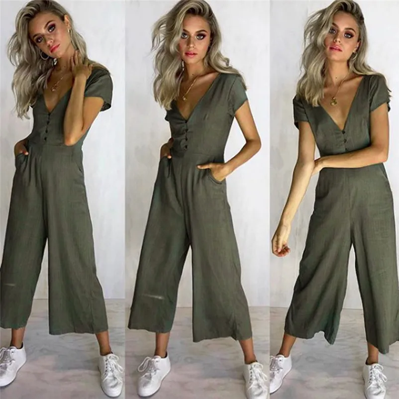 Fashion summer jumpsuit woman 2018 V-Neck Short Sleeve Strappy Holiday Long Playsuits Trouser Jumpsuit pantaloni siamesi A03#N (6)