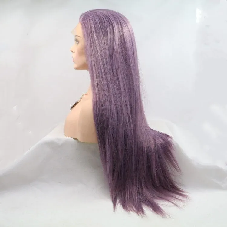 Marquesha реалистичные длинные прямые Лавандовые фиолетовые термостойкие волокна синтетические парики на кружеве для женщин