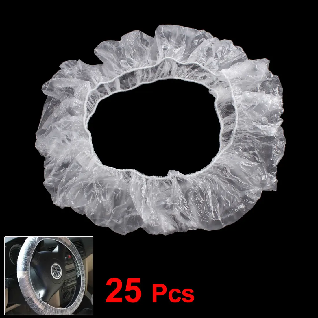 X Autohaux 25 Pcs Clear White Plastic Disposable Steering Wheel Cover