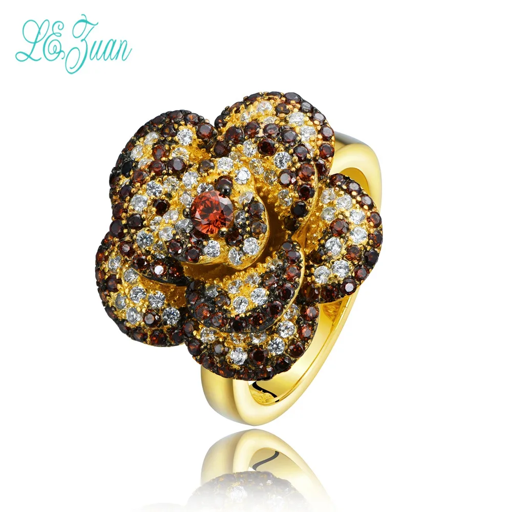 

l&zuan S925 Sterling Silver Jewelry Beautiful Baroque Style Flower Multicolor Zircon Rings For Women Party Christmas Gifts