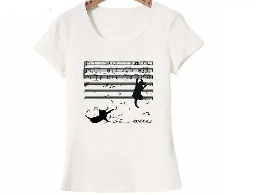 

Chat amour musique impression T-Shirt été mode femmes T-shirt drôle chat amoureux femme mode décontracté hauts mignon fille t-sh