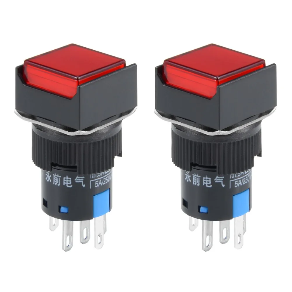 

UXCELL 2Pcs Switches 16mm Latching Push Button Switch Red LED Light Square Button DPST 1 No 1 NC Light 12V Accessories