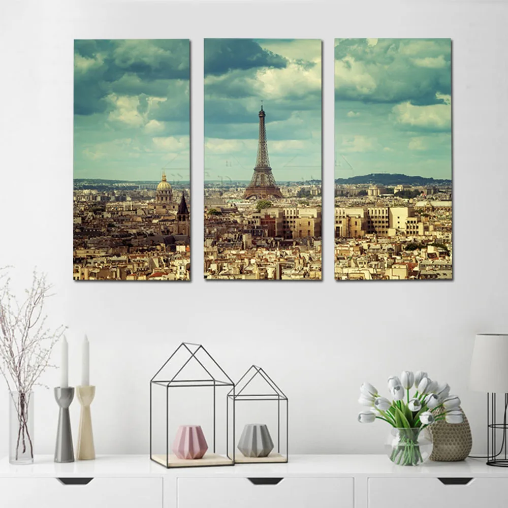 Paris City Canvas Set Wall Decor Living Room Pictures Modular Paintings