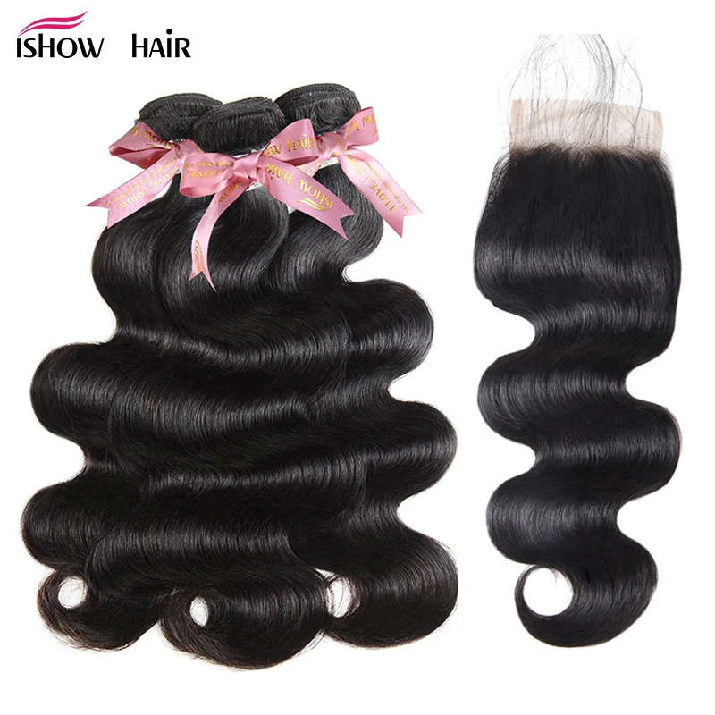 

Ishow Brazilian Body Wave Bundles With Closure 3 Bundles With Closure Free Part With Baby Hair 100% Remy Human Hair With Closure