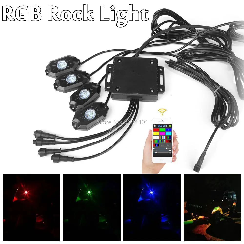 4 стручка черный RGB Управление Bluetooth в автомобиля светодиодные рок дальнего света для Wrangler FJ Крузер внедорожник автомобилей грузовик лодка 4 стручка черный RGB Управление Bluetooth в автомобиля светодиодные рок дальнего света для Wrangler FJ Крузер внедорожник автомобилей грузовик лодка