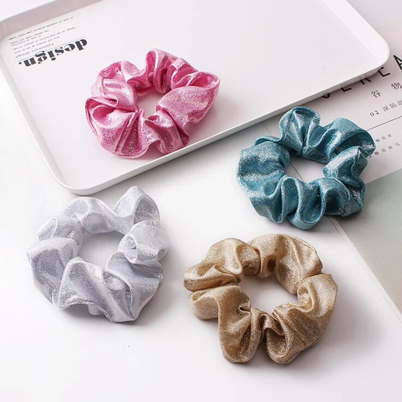 

Glitter Scrunchies Colorful Elastic Bronzing Hair Rope Glitter Ponytail Holder Hair Ring Hair Accessories for Girls and Women