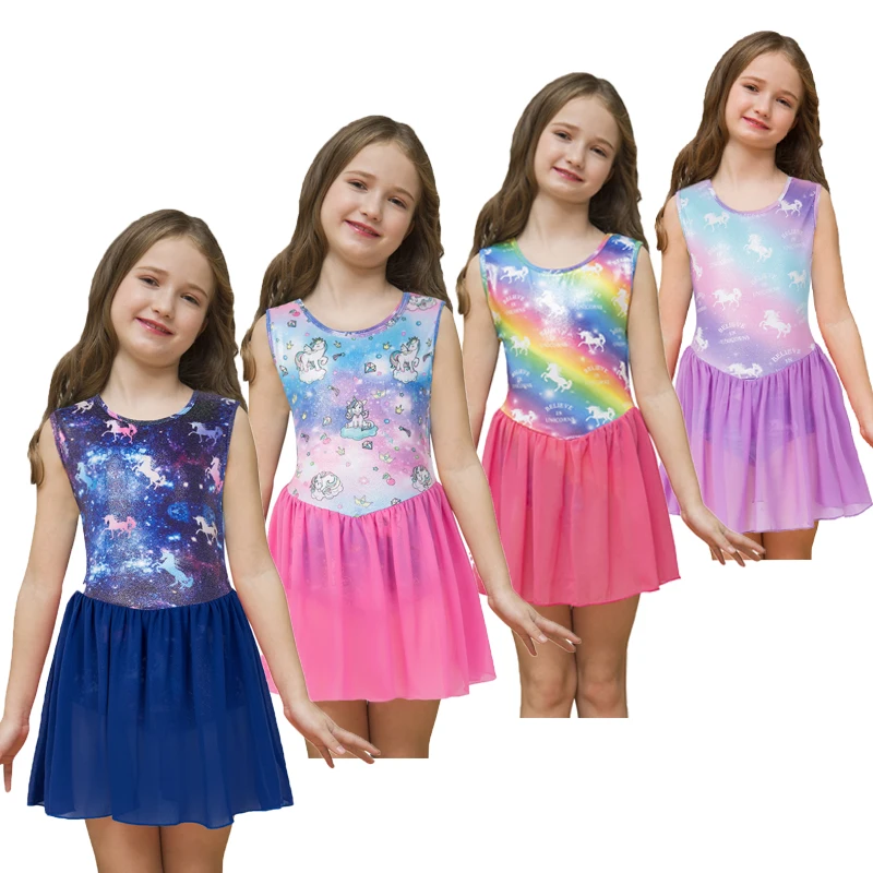 

Leotards for Girls Gymnastics Leotard Colorful Cartoon Unicorn Pink Starry Ballet Costumes Kids Ballet Bodysuit Dance Wear