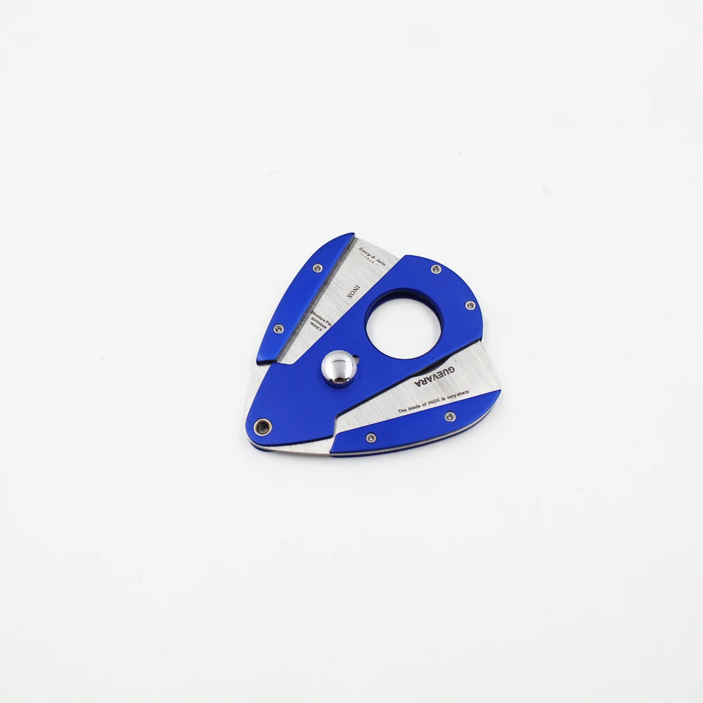 

Guevara Brushed Stainless Steel Pocket 3 color Cigar Cutter Double Blades Black leather packing for Gift